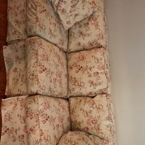 7 foot wide floral off-white down filled sofa